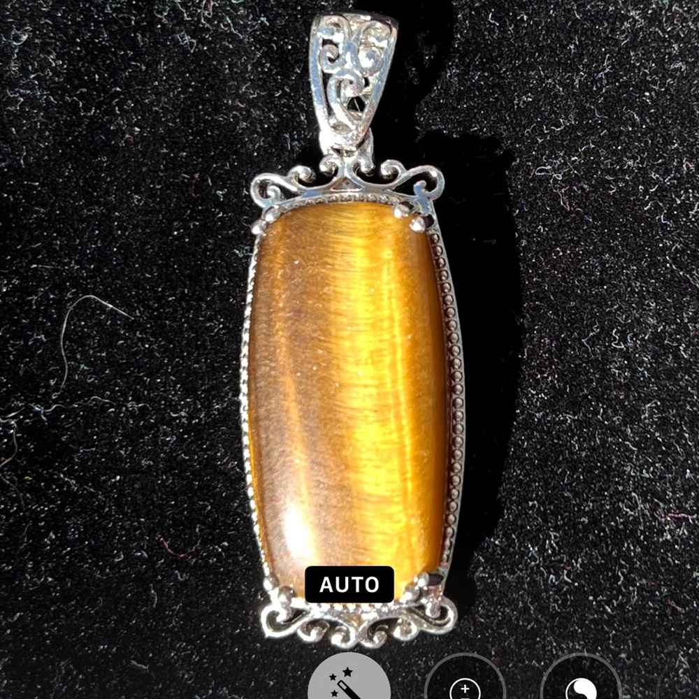 Vintage STS Karis Tiger's Eye Pendant with Ornate Silver Filagree Accents - Picture 6 of 7